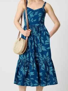 J. Crew Teal Leaf-Print Midi Sundress